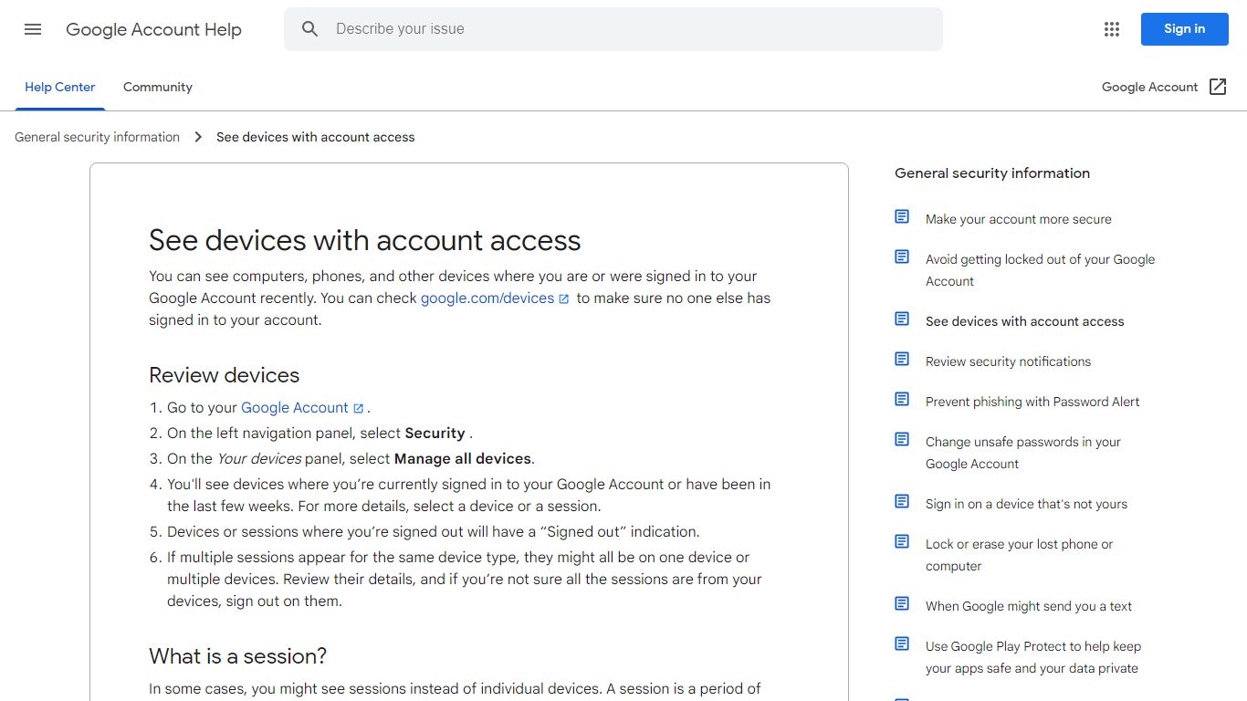 See devices with account access - Google Account Help